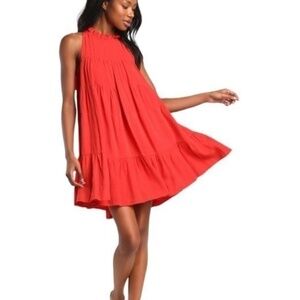 Lulus Tier for It Red Tiered Viscose/Linen Halter Mini Dress Ruffled Sz. XL -EUC